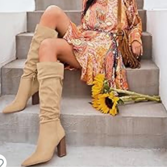 Swede over-knee pointed toe heel boot - Picture 2 of 4